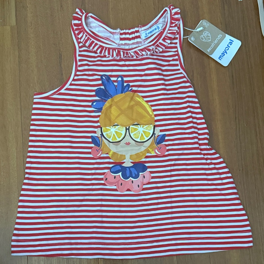 Mayoral Kids Red and White Striped Tank Top with Pineapple- Never worn!